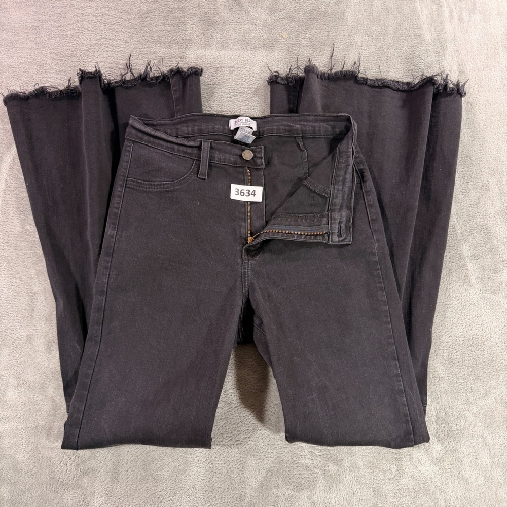 Judy Blue Flare Jeans Women Size 11 Black Raw‎ Hem Bell Bottom High Rise 8396